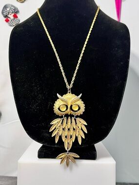 Gold Owl Statement Pendant Necklace for Women